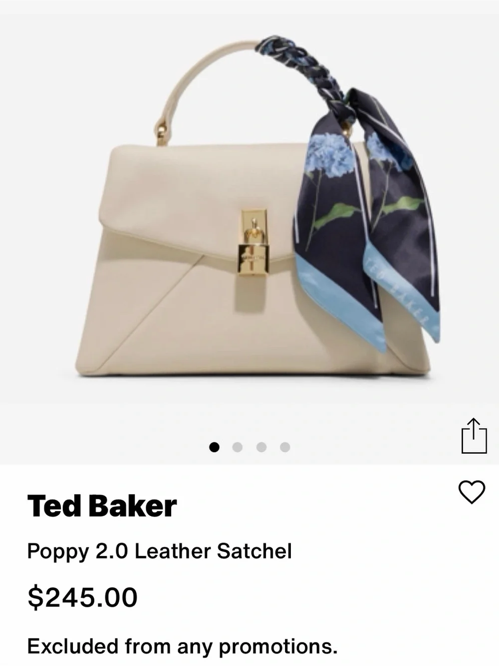 NWT Ted Baker Poppy 2.0 satchel Handle Bag with Gold Lock